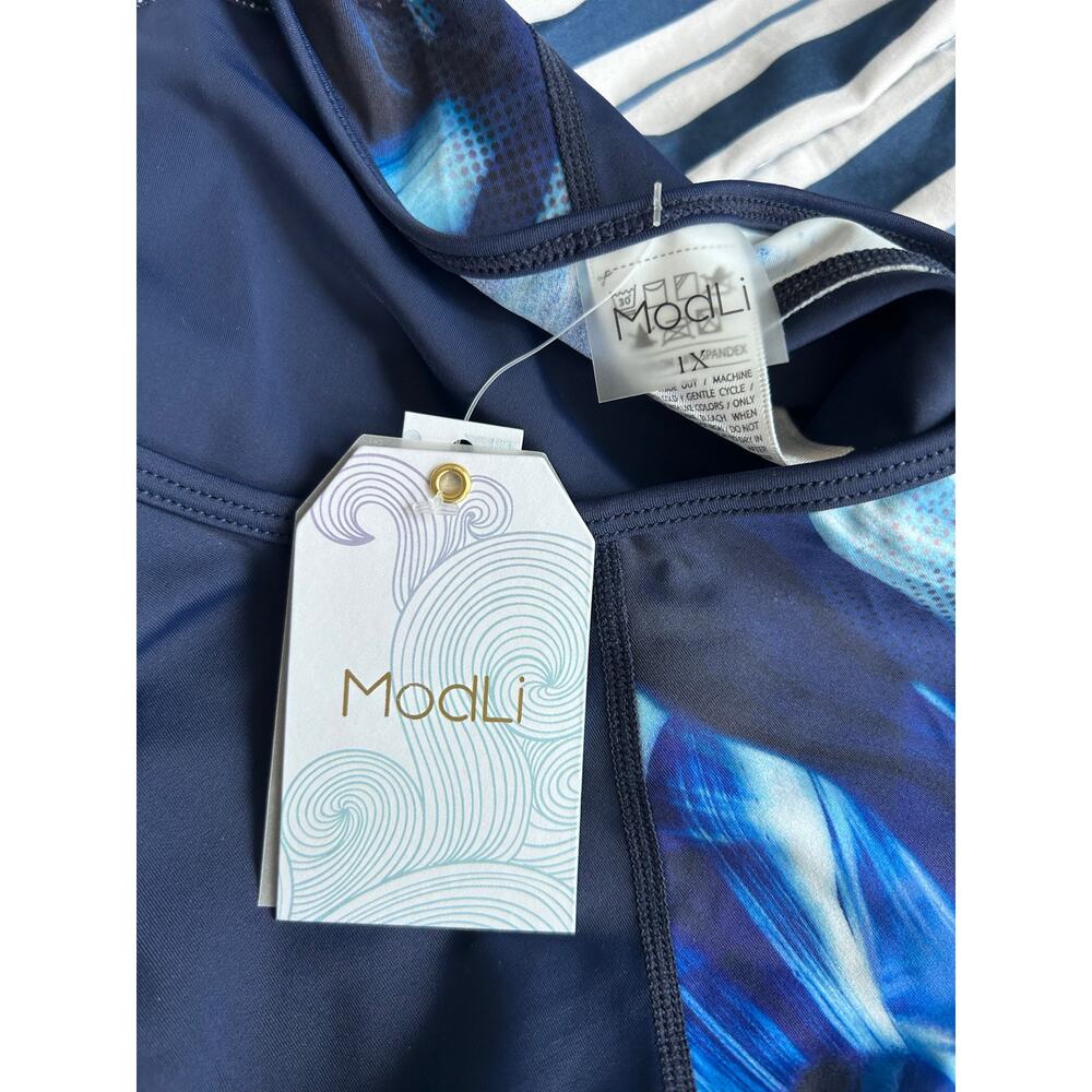 New Modli sleeveless swim top tank tankini swimsuit top vacation beach blue 1X - Picture 13 of 13
